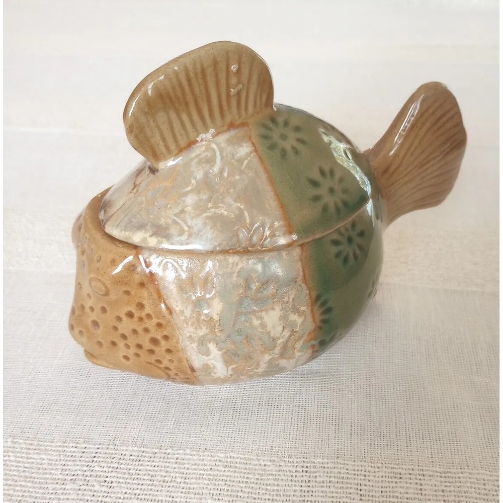 VTG Pier 1 Ceramic Covered Fish Glazed Vessel